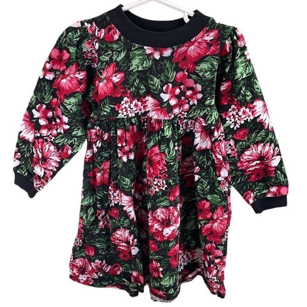 PIPPA & JULIE Girls Floral Hawaiian Long Sleeve Cotton Dress Size 3T Pink Green